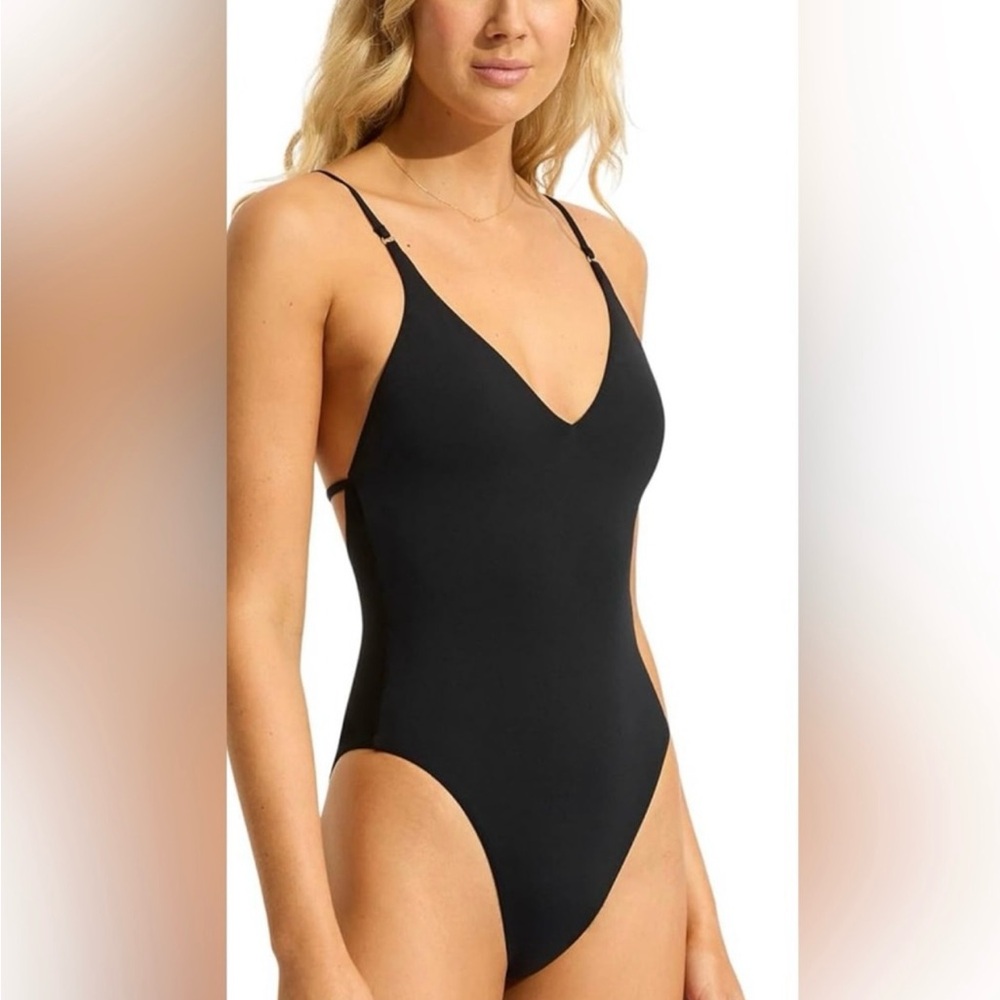NWT Seafolly Collective V Neck One Piece - US 10 - Black